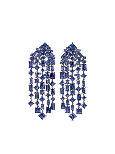 Anabela Chan Rhodium Vermeil Cascade Sapphire Drop Earrings In Blue
