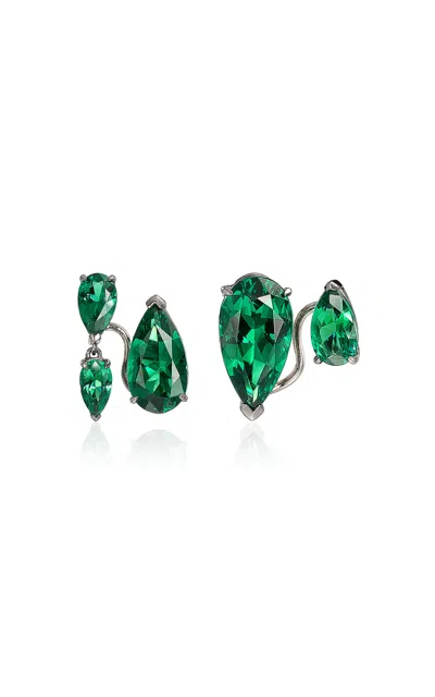 Anabela Chan Rhodium Vermeil Emerald Floating Ear Huggies In Green