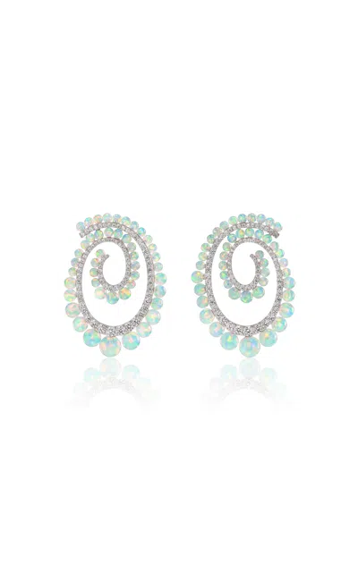 Anabela Chan Rhodium Vermeil Petite Sky Opal Vortex Hoop Earrings In Metallic