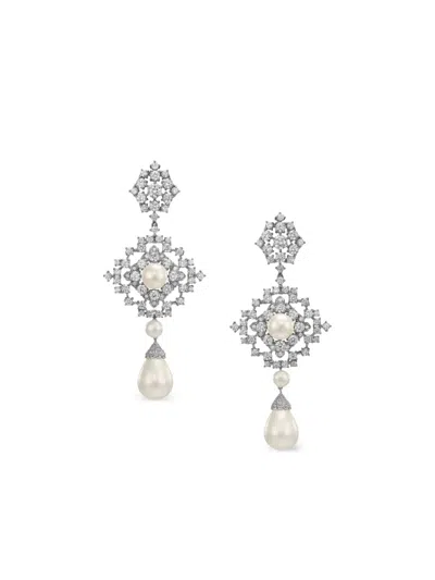 Anabela Chan Rhodium Vermeil Pixelise Pearl And White Diamond Earrings In Metallic