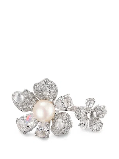 Anabela Chan Snow Rose Diamond And Pearl Ring In Metallic