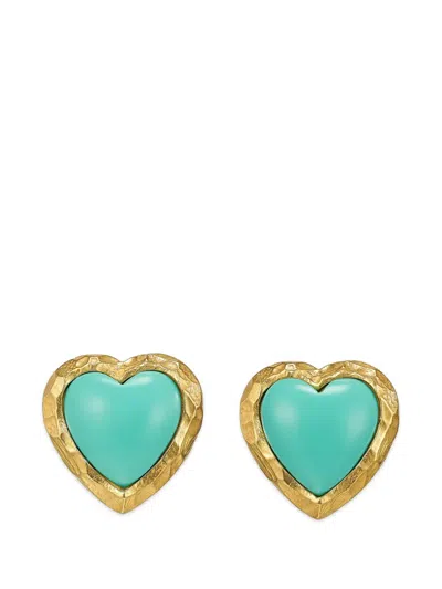 Anabela Chan Turquoise Heart Earrings In Gold