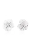 Anabela Chan White Gold Snowflower Rose Stud Earrings In White