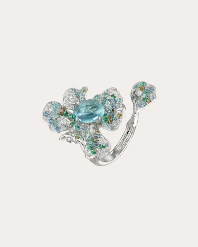 Anabela Chan Women's Diamond & Aquamarine Cabochon Peony Ring In Metallic