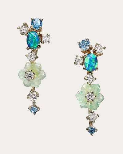 Anabela Chan Women's Diamond & Blue Opal Floral Ear Climbers 18k Gold