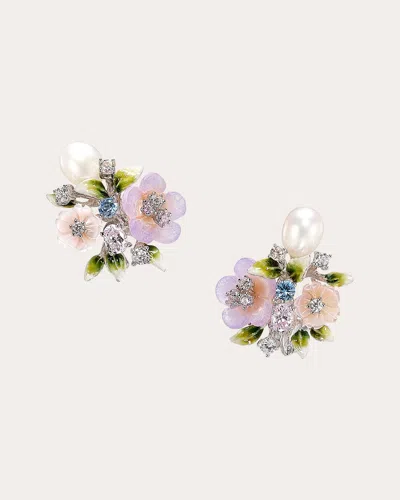 Anabela Chan Women's Diamond & Mother Of Pearl Lavender Primrose Vine Stud Earrings In Pink