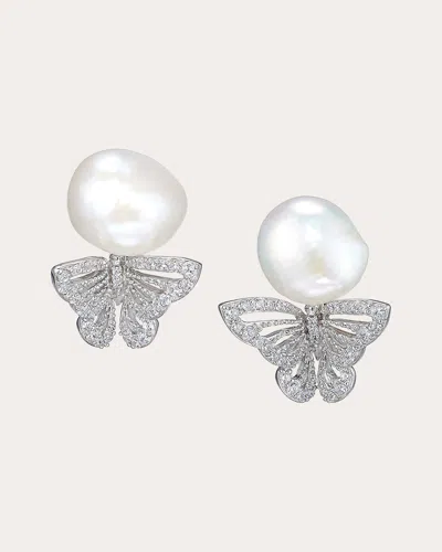 Anabela Chan 18kt White Gold Butterfly Pearl And Diamond Earrings In Metallic