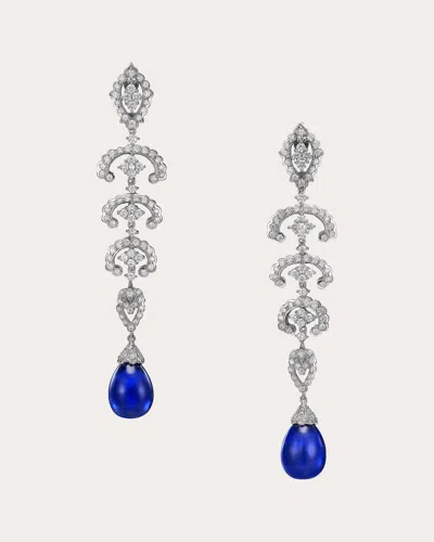 Anabela Chan 14k White Gold And Rhodium Vermeil Scallop Lace Sapphire And Diamond Earrings In Metallic
