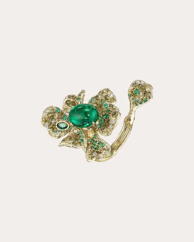 Anabela Chan 18kt Yellow Gold Vermeil Emerald Peony Emerald And Diamond Ring In Green