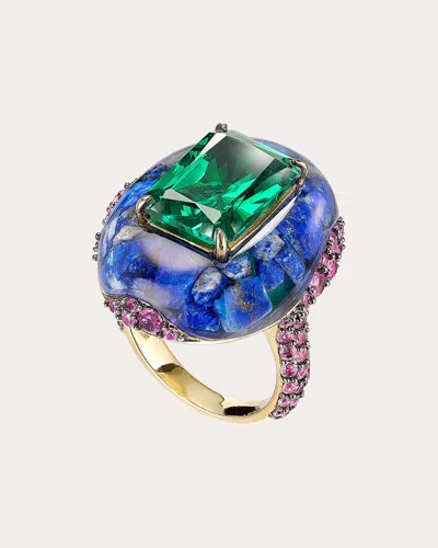 Anabela Chan Women's Emerald & Regenerative Lapis Pebble Ring In Blue