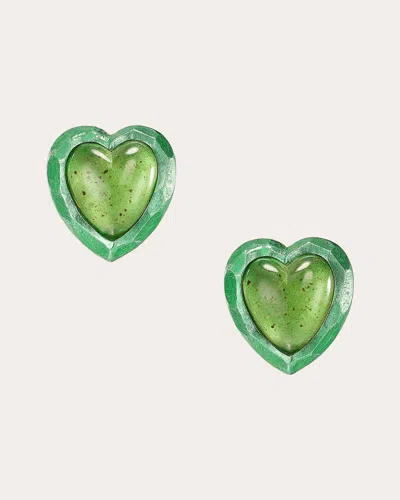 Anabela Chan Women's Fruit Gem Apple Heart Stud Earrings In Green