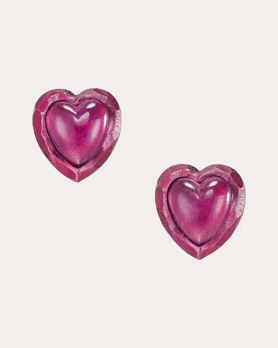 Anabela Chan Women's Fruit Gems Plum Heart Stud Earrings In Pink
