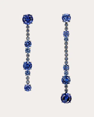 Anabela Chan 14k White Gold And Rhodium Vermeil Love And Pain Sapphire Earrings In Blue