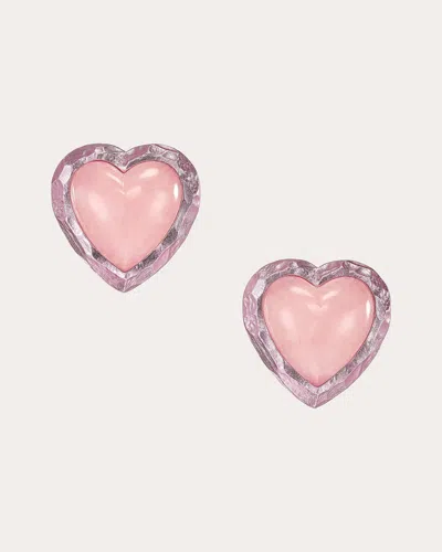 Anabela Chan Women's Rose Quartz Heart Stud Earrings In Pink