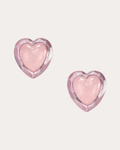 Anabela Chan Women's Rose Quartz Petite Heart Stud Earrings In Pink