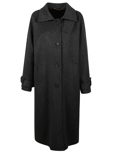 Anaii Dark Grey Knee-length Balmacaan Coat With Classic Collar In Black
