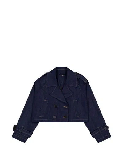 Anaii Double-breasted Crop Trench Coat In Blue
