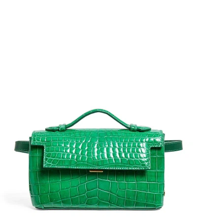 Analeena Crocodile Leather Lawn Clutch Bag In Green