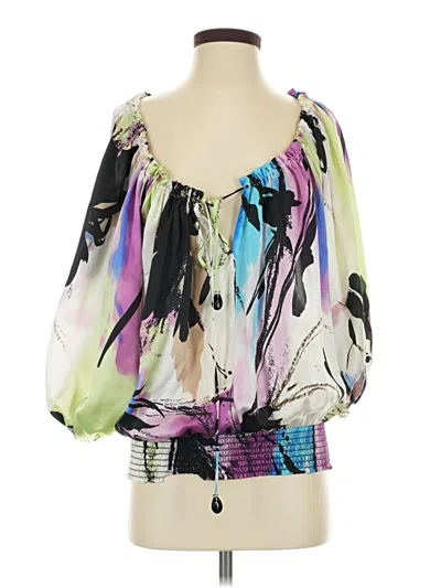 Pre-owned Analili Long Sleeve Silk Top Green Strapless Neckline Tops