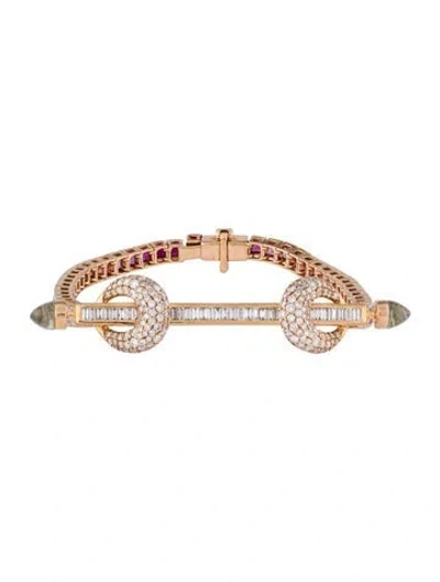 Pre-owned Ananya 18k Diamond & Multi-stone Chakra Link Bracelet, 5.5"