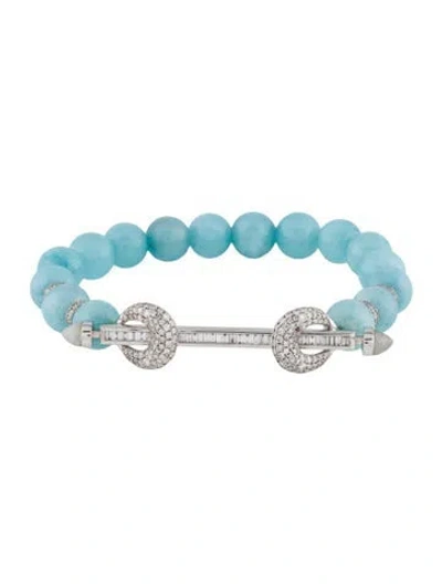 Pre-owned Ananya 18k Dyed Quartzite, Quartzite & Diamond Chakra Bead Bracelet, 5.75" In Multicolor