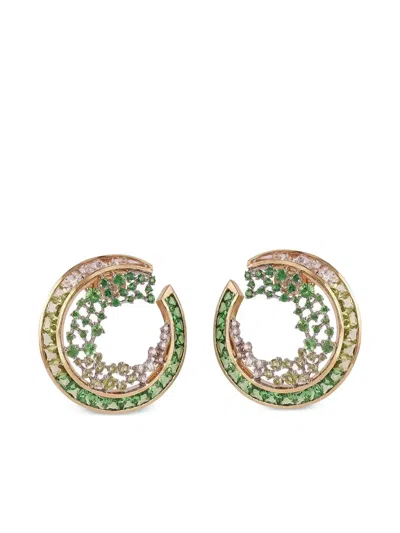 Ananya 18k Yellow Gold Scatter Tsavorite And Diamonds Hoop Earrings In 金色