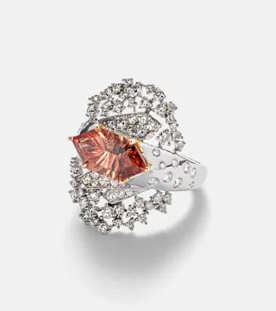 Ananya 18kt White Gold Ring With Tourmaline And Diamonds In Silver