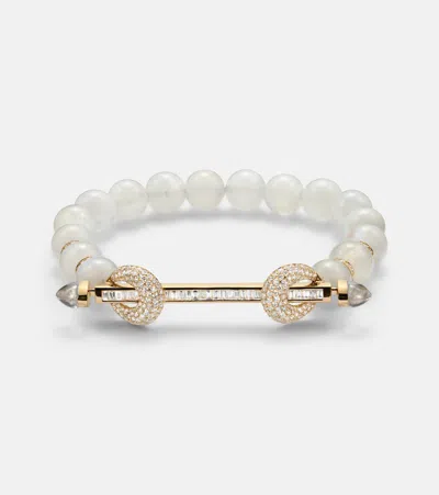 Ananya Chakra 18kt Gold And Moonstone Bangle With Diamonds And Quartz In White