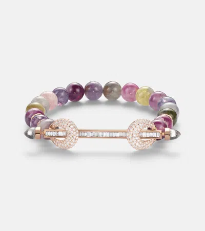 Ananya Chakra 18kt Rose Gold Beaded Bracelet With Gemstones In Multi