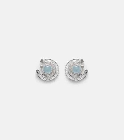 Ananya Chakra 18kt White Gold Earrings With Pearls And Gemstones In Silver