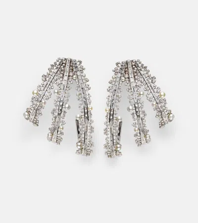 Ananya Scatter 18kt White Gold Hoop Earrings With Pearls And Diamonds In Silver