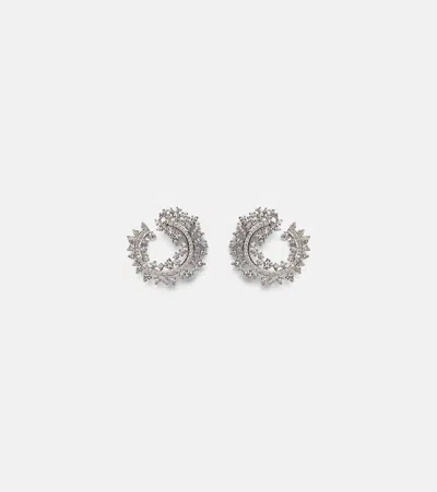 Ananya Scatter Edge 18kt White Gold Hoop Earrings With Diamonds