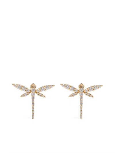 Anapsara 18kt Yellow Gold Mini Dragonfly Diamond Earrings In 金色