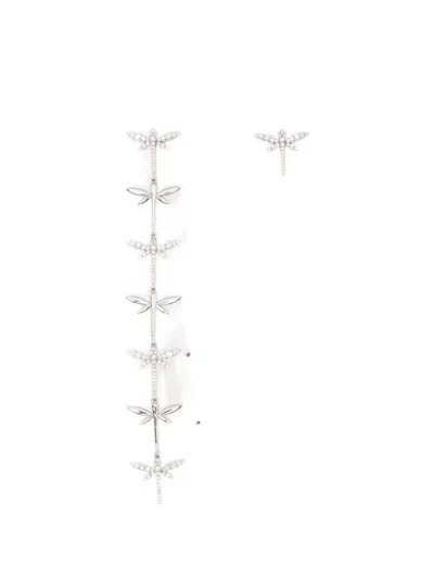 Anapsara Dragonfly Diamond Earrings In Silver