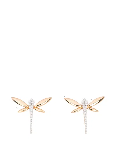 Anapsara Small Dragonfly Diamond Earrings In Pink