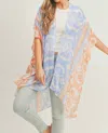 Anarchy Street Boho Lightweight Abstract Striped Print Kimono Wrap In Blue In Blue