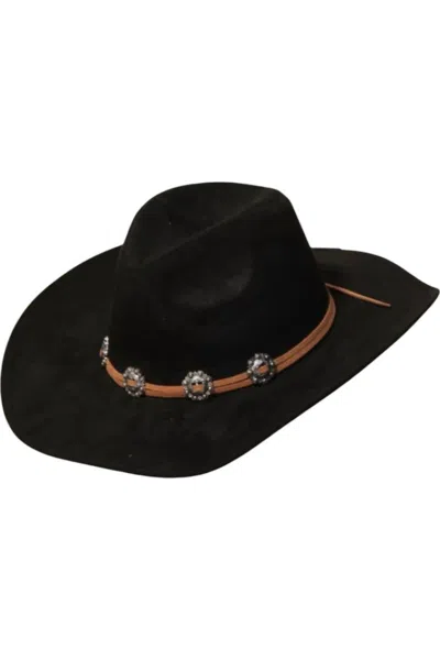 Anarchy Street Nashville Flower Charm Double Strap Cowgirl Hat In Black