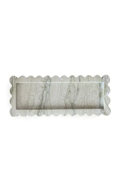 Anastasio Home 512 Scalloped Green Marble Tray In Khaki