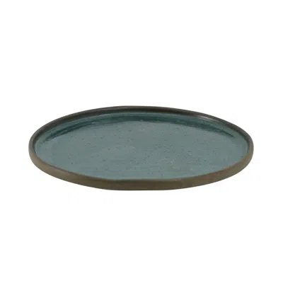 ANATOLIACRAFT BLACK / GREEN HIC CERAMICS MEDIUM OLIVE FOREST ROUND PLATE — HANDCRAFTED STONEWARE SERVING PLATE