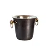 Anatoliacraft Black Handmade Hammered Copper Ice Bucket, Dark Copper With Brass Handles