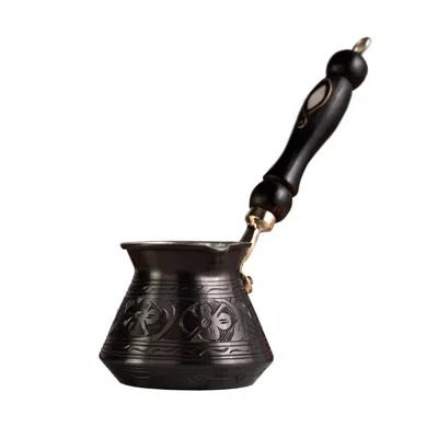 Anatoliacraft Black Handmade Solid Dark Copper Turkish Coffee Pot - Wooden Handle