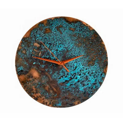 Anatoliacraft Blue / Brown Handmade Solid Copper Wall Clock With Verdigris Patina,  Color Ocean Blue In Multi