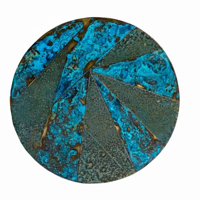 Anatoliacraft Blue / Green Handmade Solid Copper Wall Art With Full Verdigris Patina, Color Ocean Blue In Multi