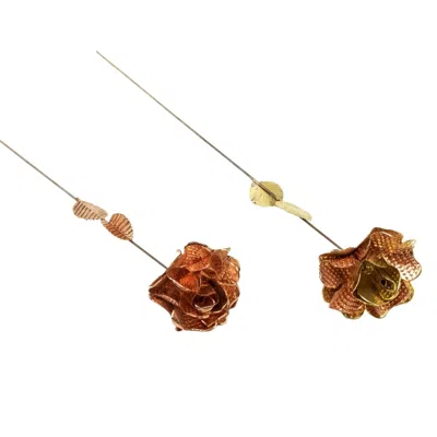 Anatoliacraft Brown Copper Rose Set In Elegant Copper Vase, Set Of  Two