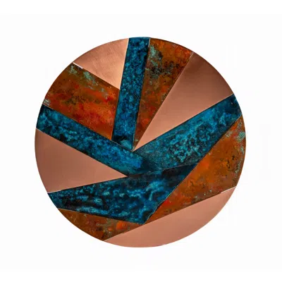 Anatoliacraft Brown / Green Handmade Solid Copper Wall Art With Verdigris Patina – Geometric Contrast Design In Multi