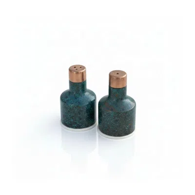Anatoliacraft Brown / Green Verdigris Patina Solid Copper Salt & Pepper Shaker Set In Multi