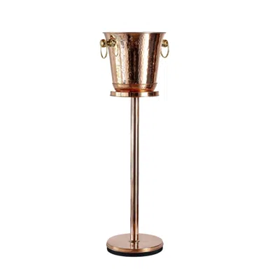 Anatoliacraft Brown Handcrafted Hammered Copper Ice Bucket With Stand