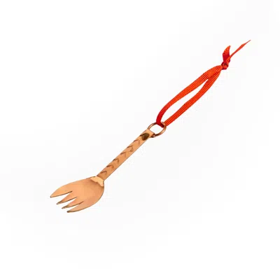 Anatoliacraft Brown Handmade Pure Copper Miniature Pasta Fork – Dollhouse Accessory & Christmas Ornament In Gold