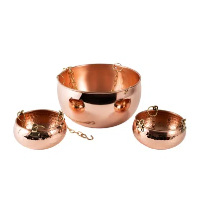 Anatoliacraft Brown Solid Copper Hanging Planter With Brass Chains,  Set Of Three