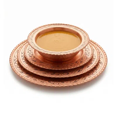 Anatoliacraft Gold Hand-engraved Copper Four Piece Dinnerware Set